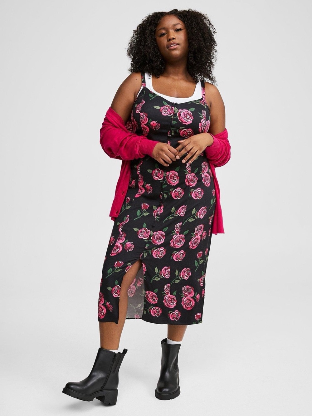 NWOT Torrid Sketched Roses Floral Lace-Up Tea Length Dress Size 1
